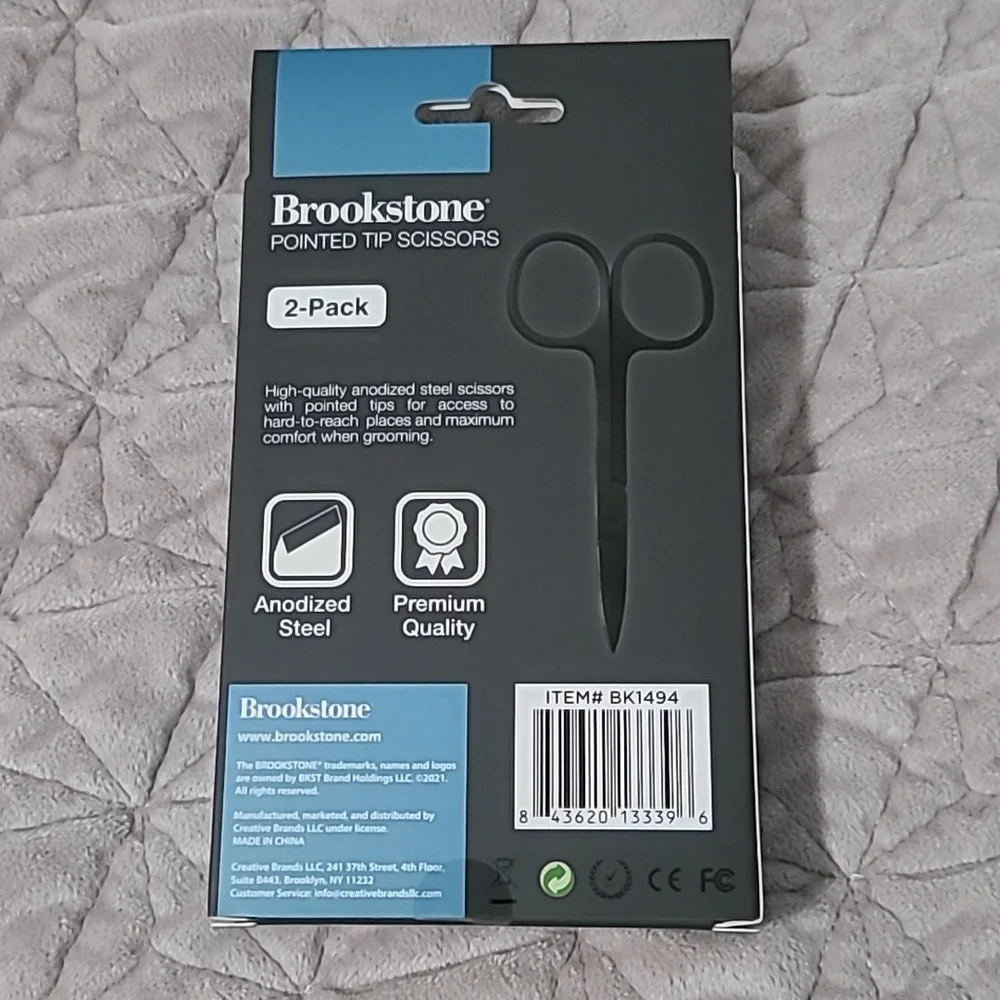 🆕 Brookstone Black Coated Stainless Steel Pointed Tip Grooming Scissors Kit